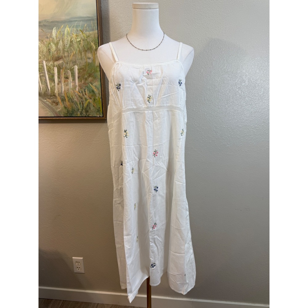 White Embroidered Cotton Slip Dress Nightgown L Cottagecore Made in India